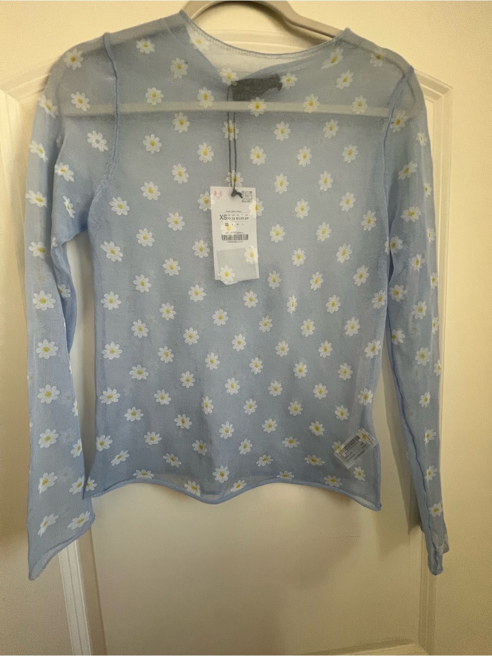 Zara Light blue daisy mesh top brand new